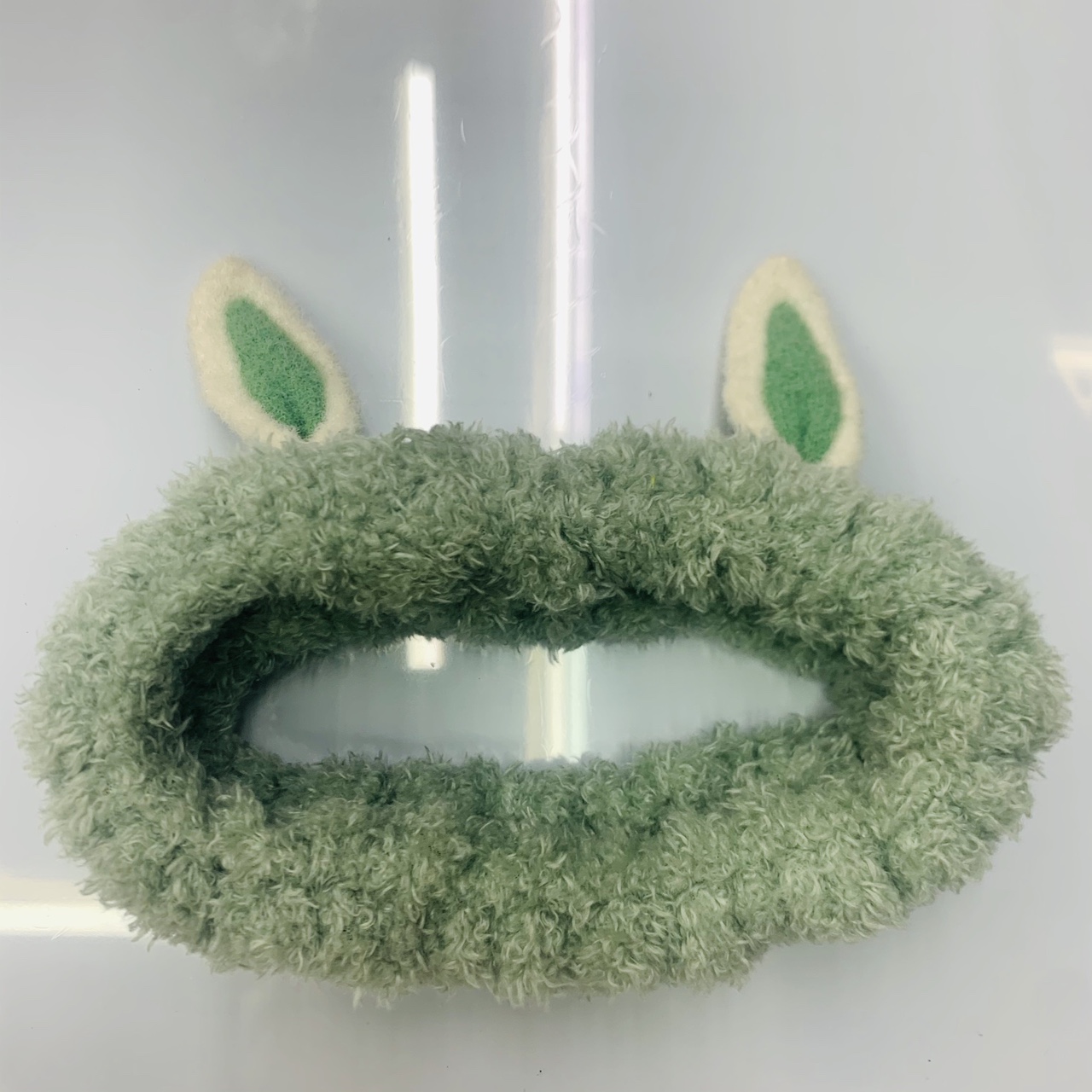 Plush rabbit ears face wash headband green