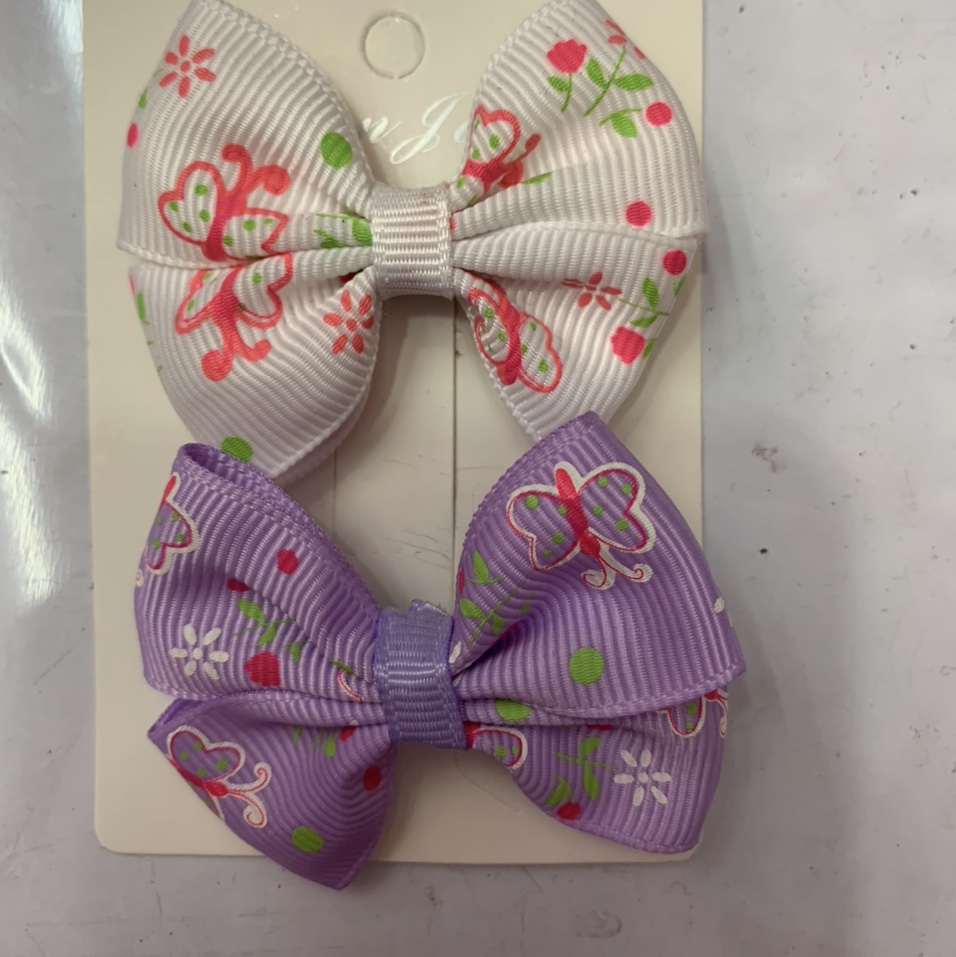 12 points iris ribbed with back to back bow clip white, purple
