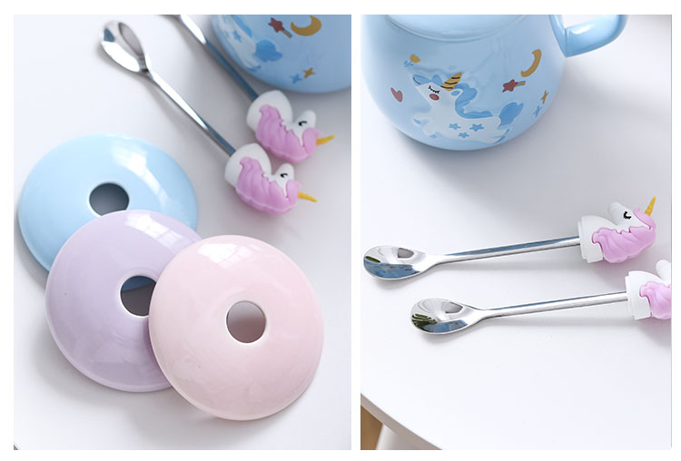 Creative cartoon ceramic cups, cute girl office cups, unicorn covered mugs, simple household water cups detail image 6