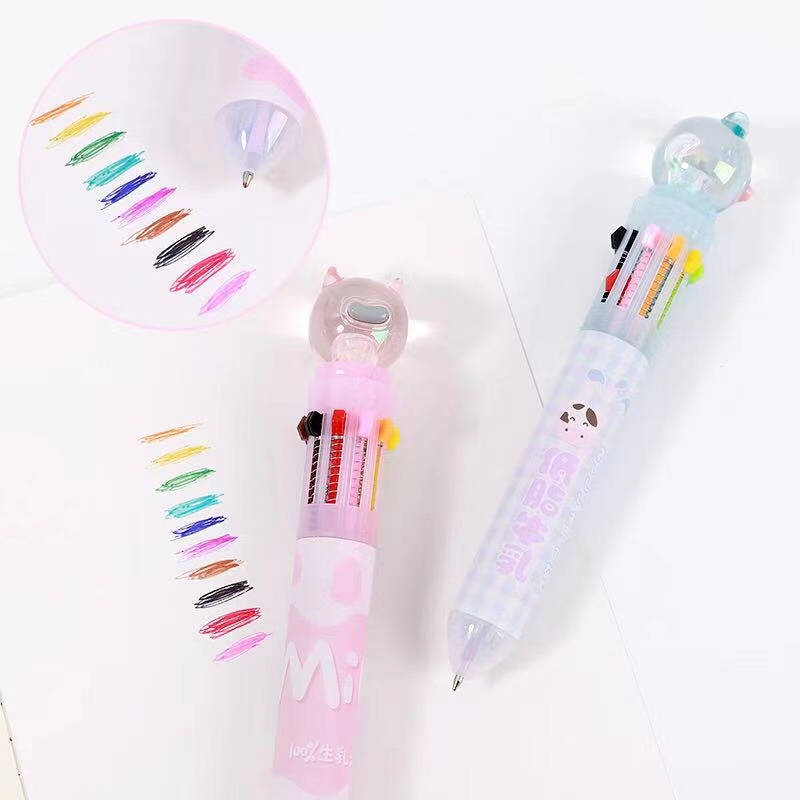 Ten-color ballpoint pens with cute and fresh bull heads in multiple colors