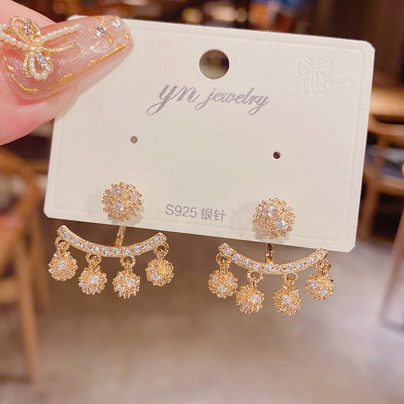 Star-style earrings s925 silver needle, two pairs of zircon ball stud earrings, fashionable and individual, super fairy-like temperament, women's earrings details Picture