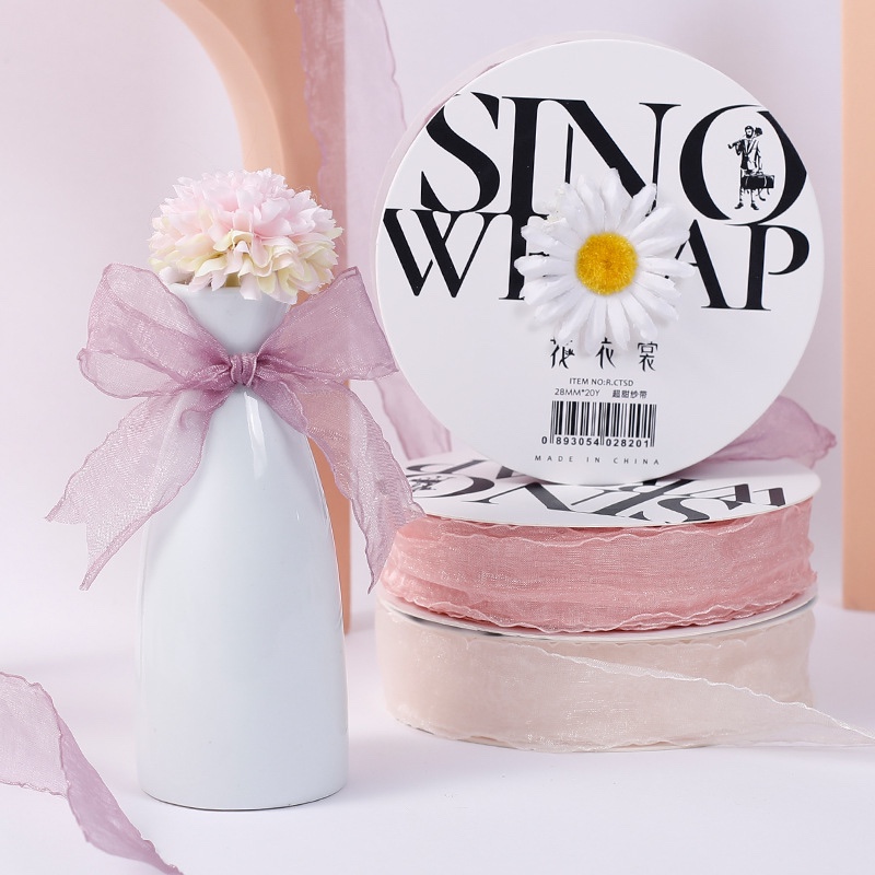 韩式丝带透明包装雪纱带鲜花礼品包装蝴蝶结绸带织带拷边花艺飘带 4