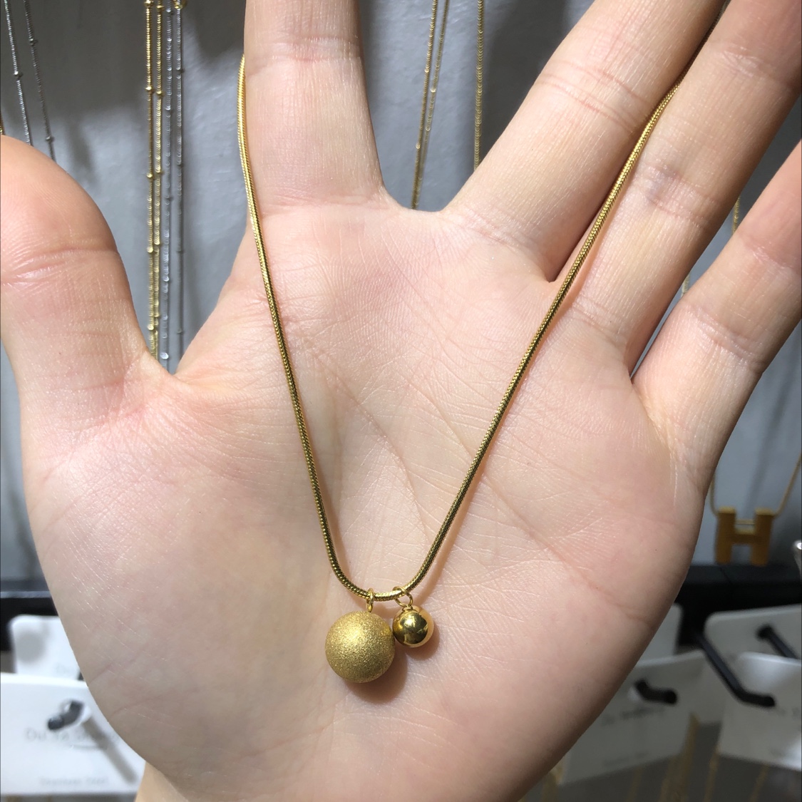 大小球球蛇链项链