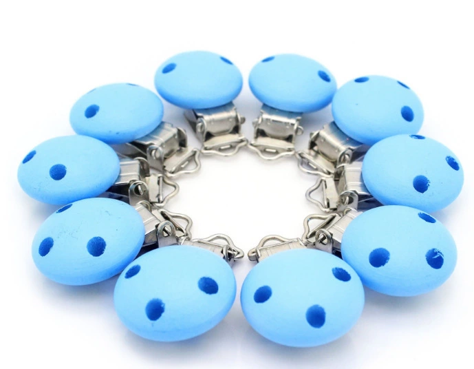 30mm荷木奶嘴夹diy安抚防掉链夹圆形无孔三孔 木质奶嘴夹批发详情图1