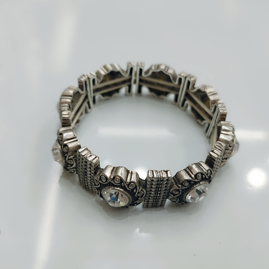 Elastic line heavy alphabet full diamond bracelet female retro simple personality all matching chain ins design sense hand adornment tide