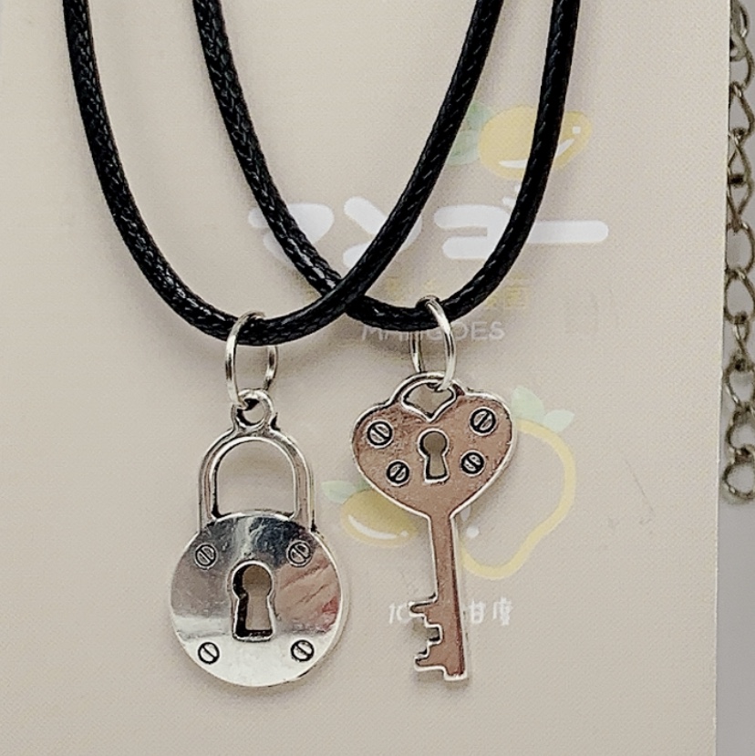 Black Korean wax thread couple alloy key 🔑➕ lock 🔒 necklace exclusively for the two-yuan store