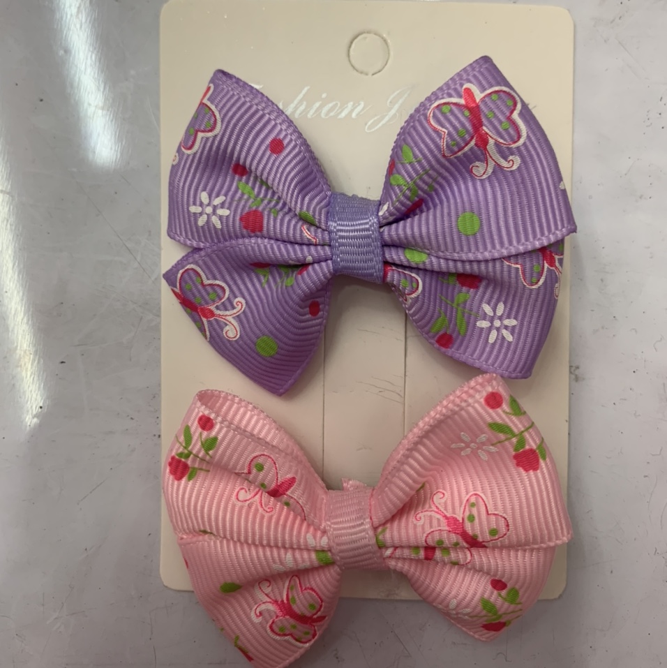 12 points iris ribbed with back to back bow clip pink, purple