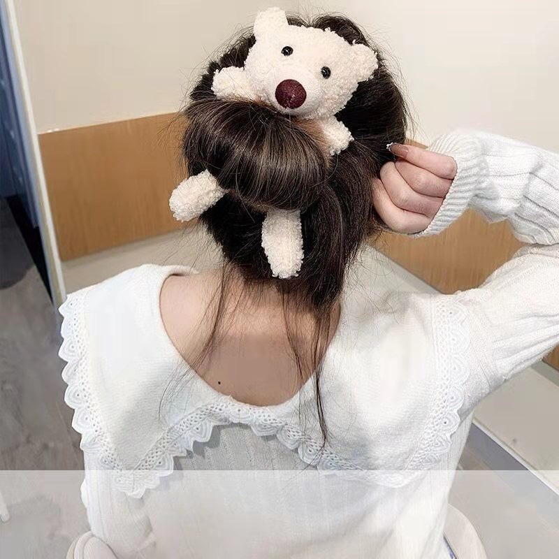 毛毛圈卡通熊最新网红肠圈51头绳女可爱小熊毛绒发圈成人扎头发橡皮筋森系小皮套韩版时尚发饰