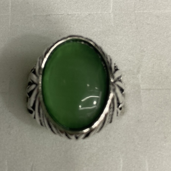 Electric antique silver 13x18 Oval sticky green antique fashion men's ring 4⃣️