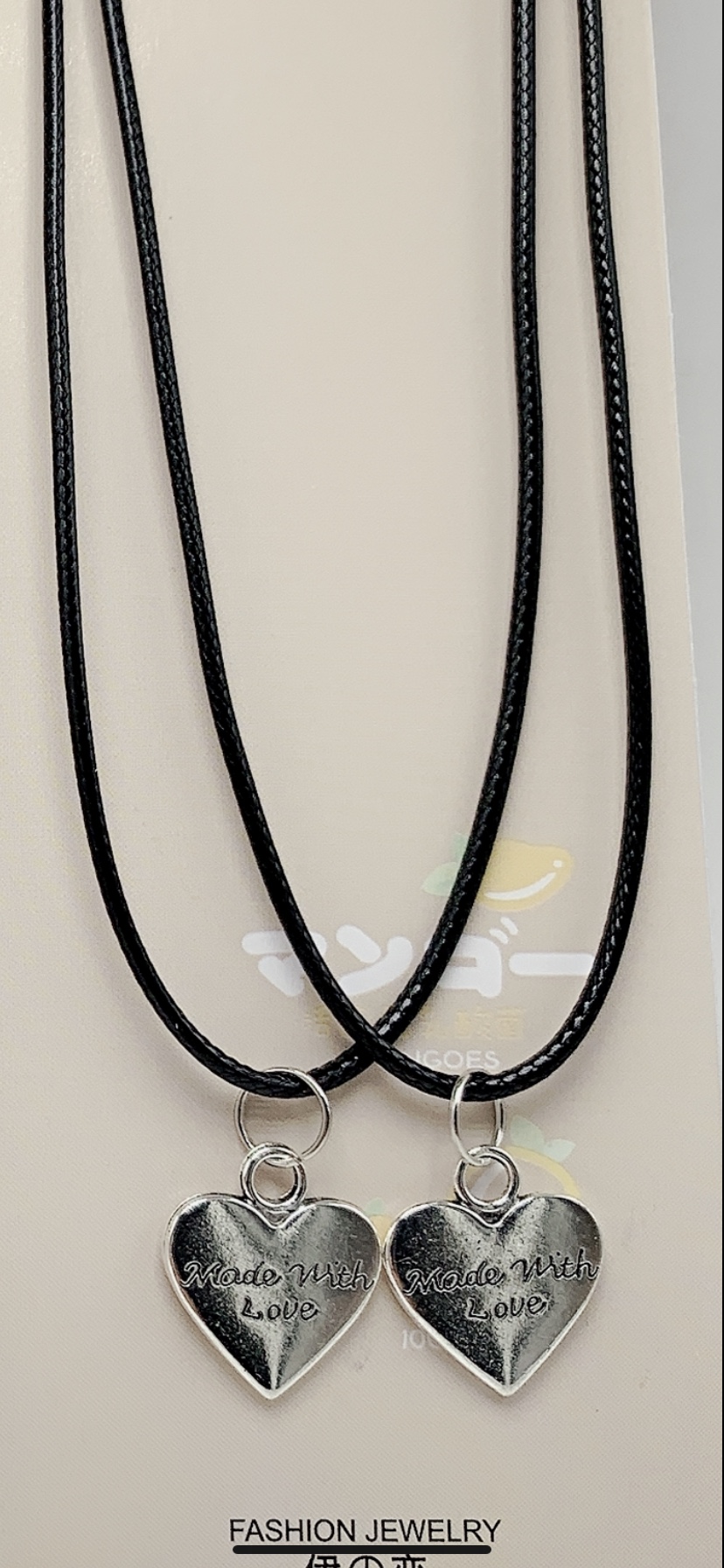 Black Korean wax thread couple alloy heart-shaped necklace with lettering, exclusively for the two-yuan store details Picture