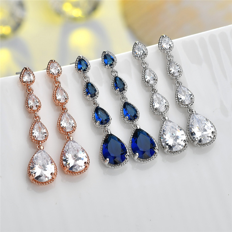 Silver Needle Drop AAA grade Zircon crystal inlaid luxury earrings long fashion OL women's dinner earrings thumbnail