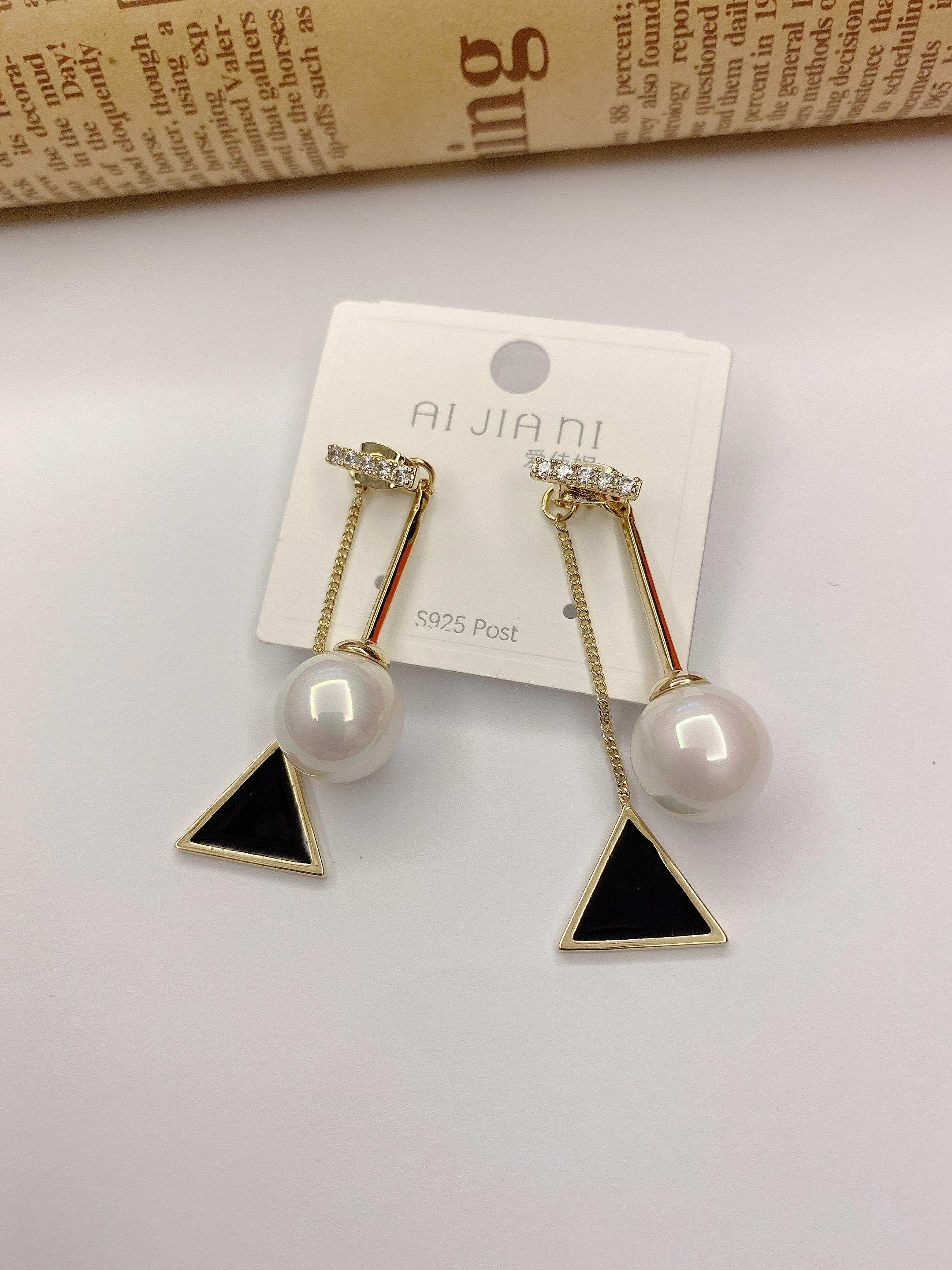 黑三角锆石镶嵌吊坠锆石耳环 时尚潮流气质高雅耳坠耳环详情图2