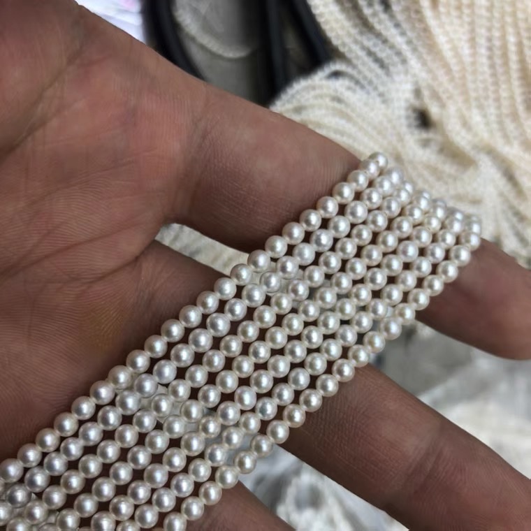 迷你小珍珠项链 3-4mm正圆形半成品 散珠专用配珠diy锁骨手链耳环细节图