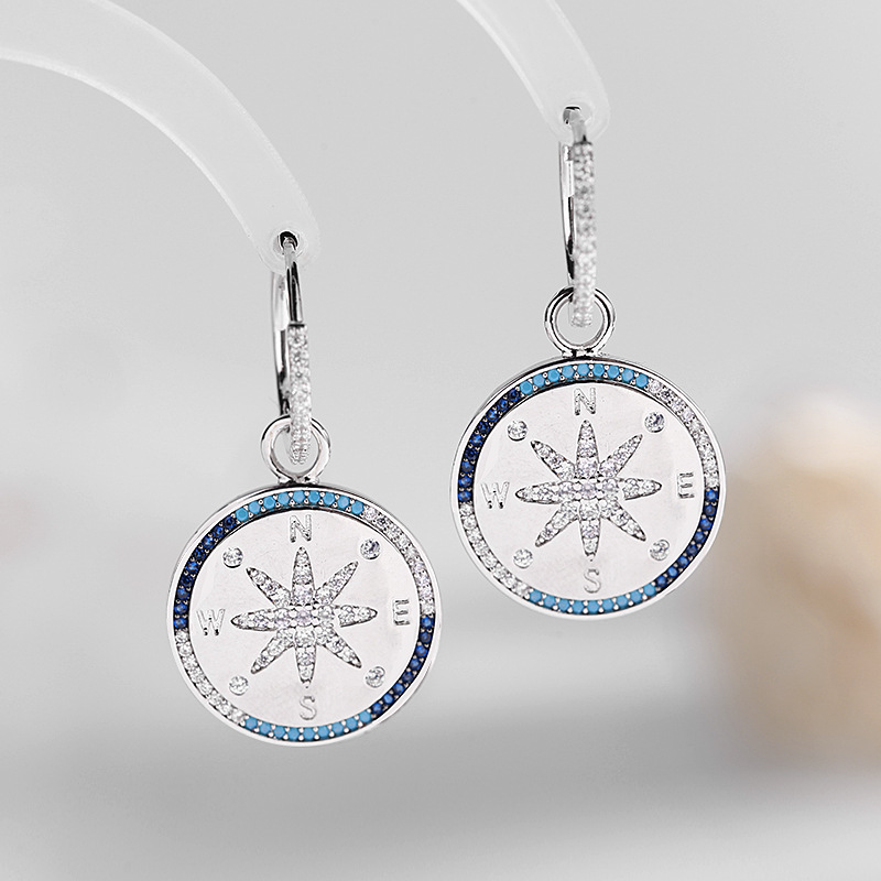 European and American earrings, light luxury blue compass anchor tag personalized earrings, women's silver cross-shaped star-shaped ear buckles detail image 4