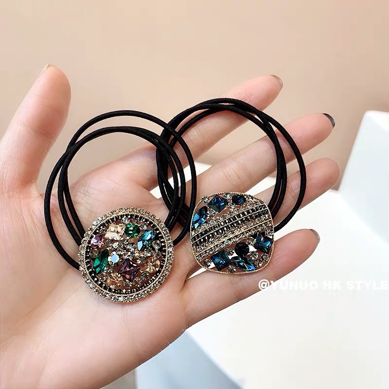 ins South Korean rhinestone head rope female net red simple temperament with ponytail hair rope elegant hair band headband headdress