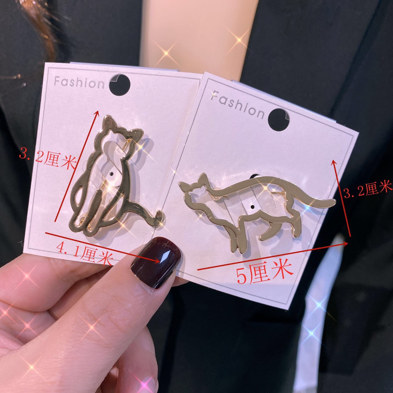 怡慕饰品厂家直销新款简约镂空动物胸花独立包装网红风服饰配饰猫胸针