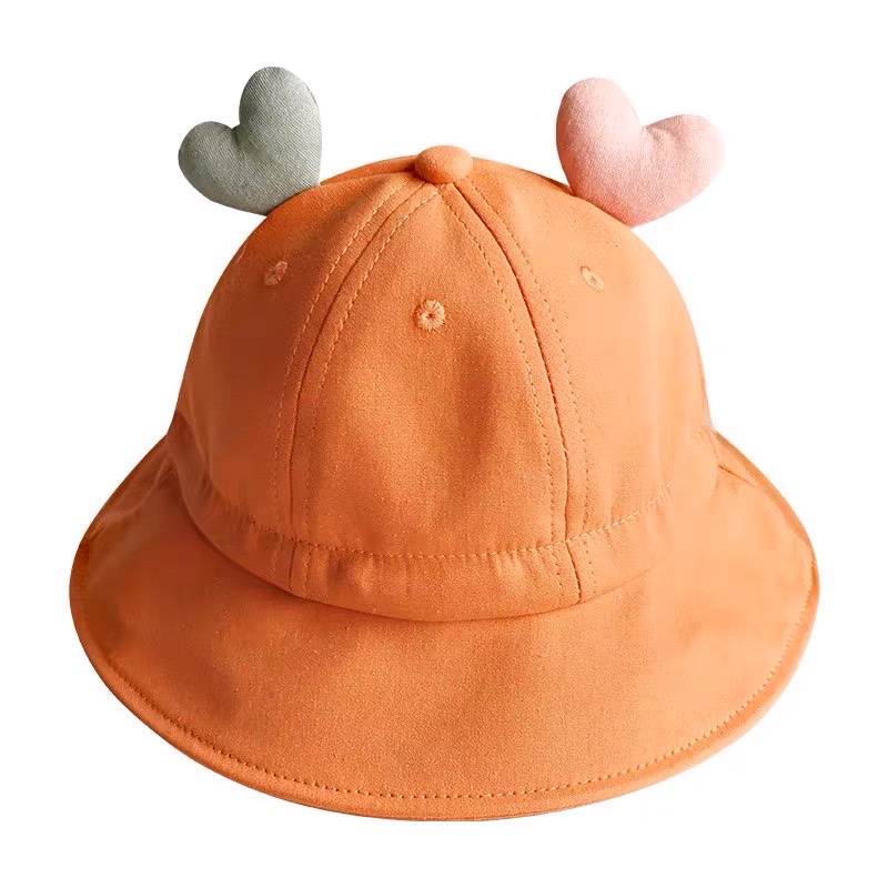 宝宝遮阳帽夏季盆帽爱心婴儿渔夫帽子字母刺绣可爱儿童女宝防晒帽白底实物图