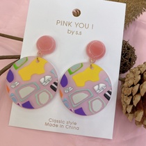 Holiday style exaggerated acrylic earrings Daisies fun portrait Japanese all-in-one ins stud earrings for women painted