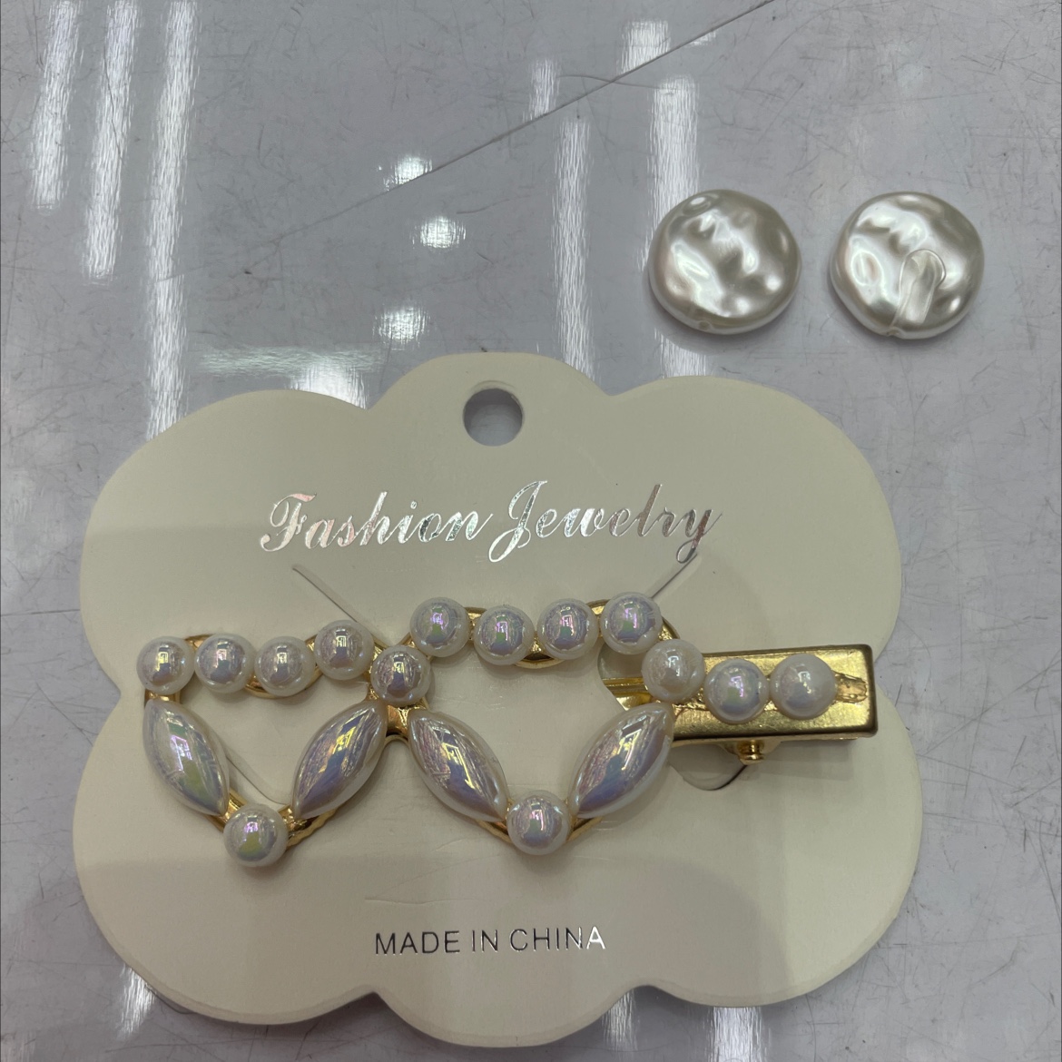 网红时尚爆款AB珍珠双桃心夹子