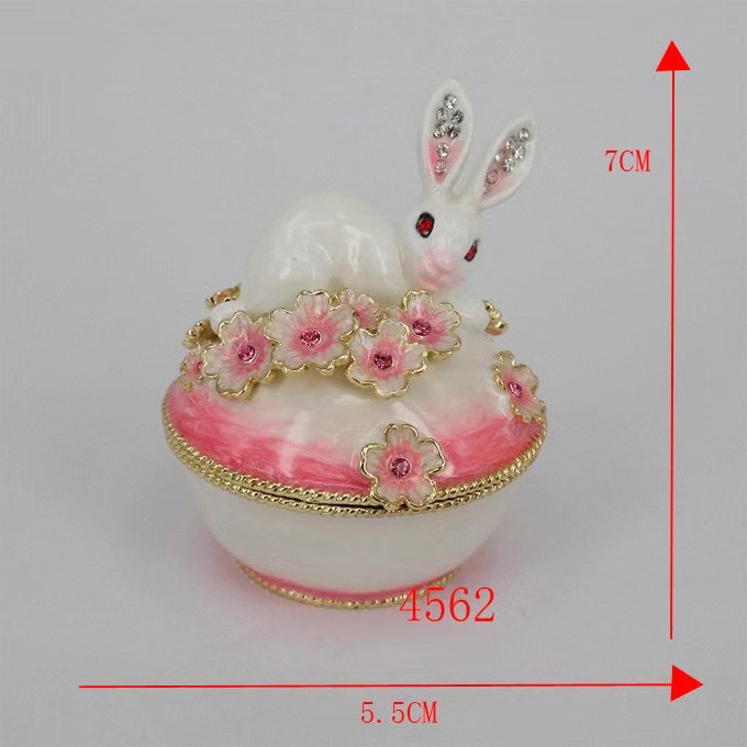 兔子摆件首饰盒工厂直销兔子花朵小饰品收纳盒合金珐琅工艺珠宝盒婚庆礼品批发