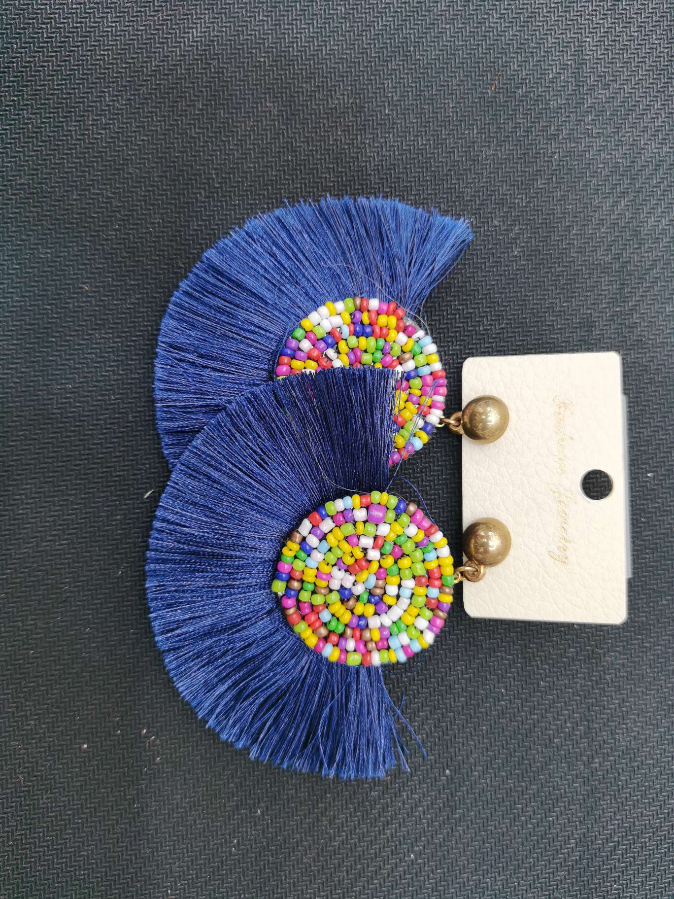 Colored Beads Deepened With Blue Fringe details Picture