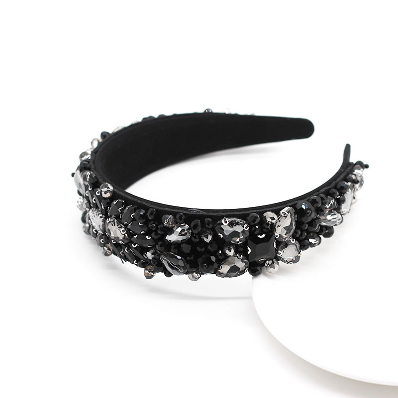 Europe And The United States Fashion Luxury Wide Hand-Woven Full Edition Black And White Crystal Women's Headband details Picture