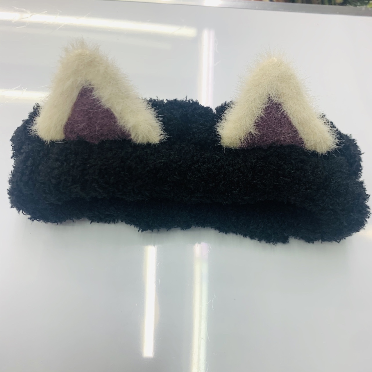 Plush cat ears face wash headband black