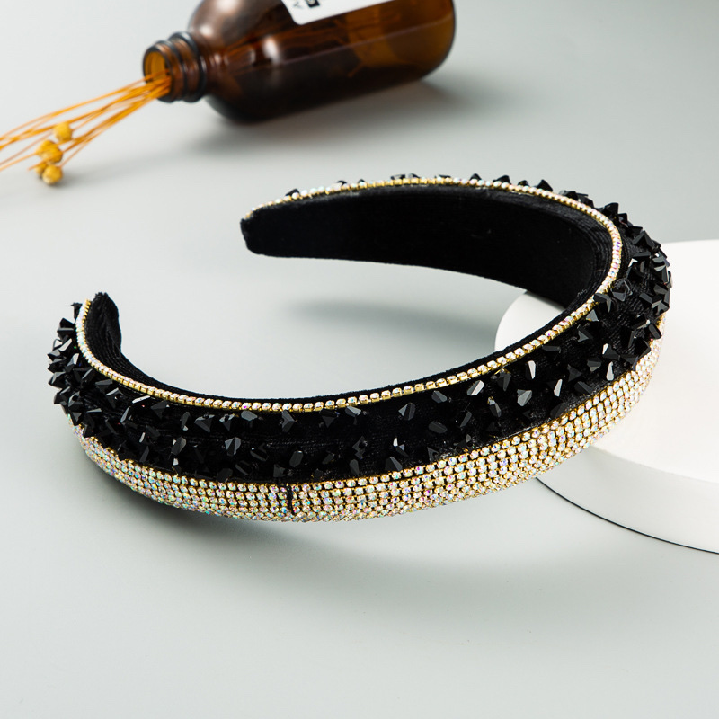 Europe And The United States Luxury Heavy Industry Broken Diamond Black Diamond Sponge Headband details Picture
