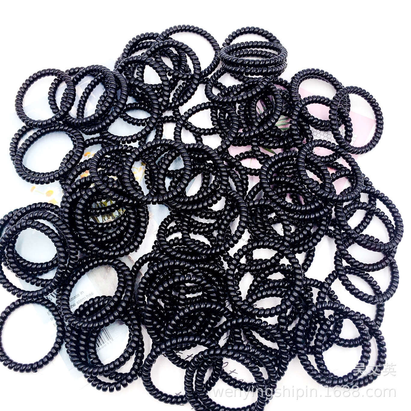 A bag of 100 black thin telephone wire hair ties, Wenying accessories
