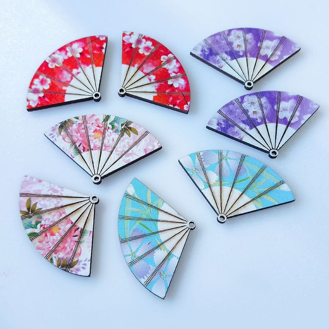 Wooden printed fan earrings necklace accessories details Picture