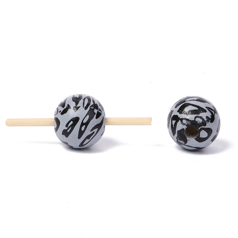 16mm leopard print straw wood beads detail image 4