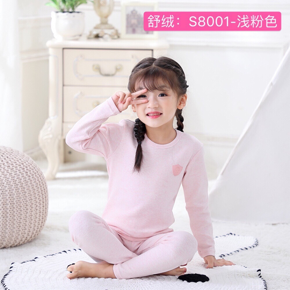 舒绒纯棉儿童保暖加厚内衣套装 8001女童棉毛衫圆领秋衣秋裤详情图1