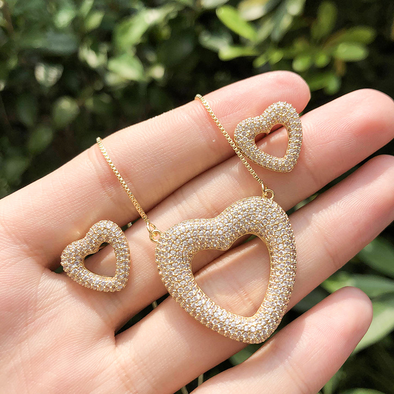 Net red hot selling jewelry set fashion love heart micro inset zircon necklace earrings ring three-piece heart-shaped jewelry thumbnail