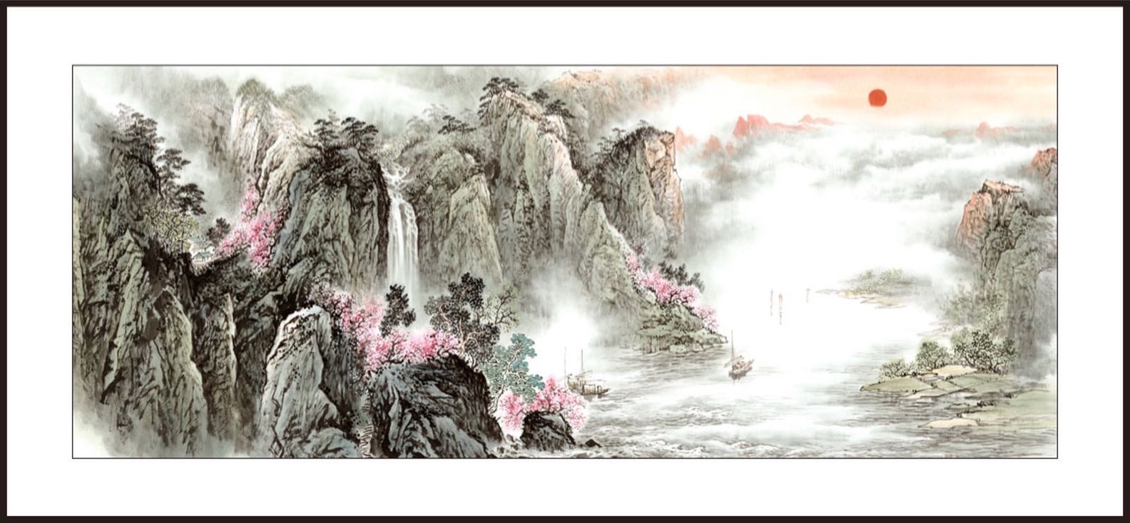 110x280(with rounded corners) watermarked printed landscape Chinese painting, decorative painting, Xuan paper painting, traditional Chinese painting Application Scenario