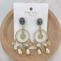 High-grade Baroque earrings for women retro light luxury beauty head pearl drop earrings