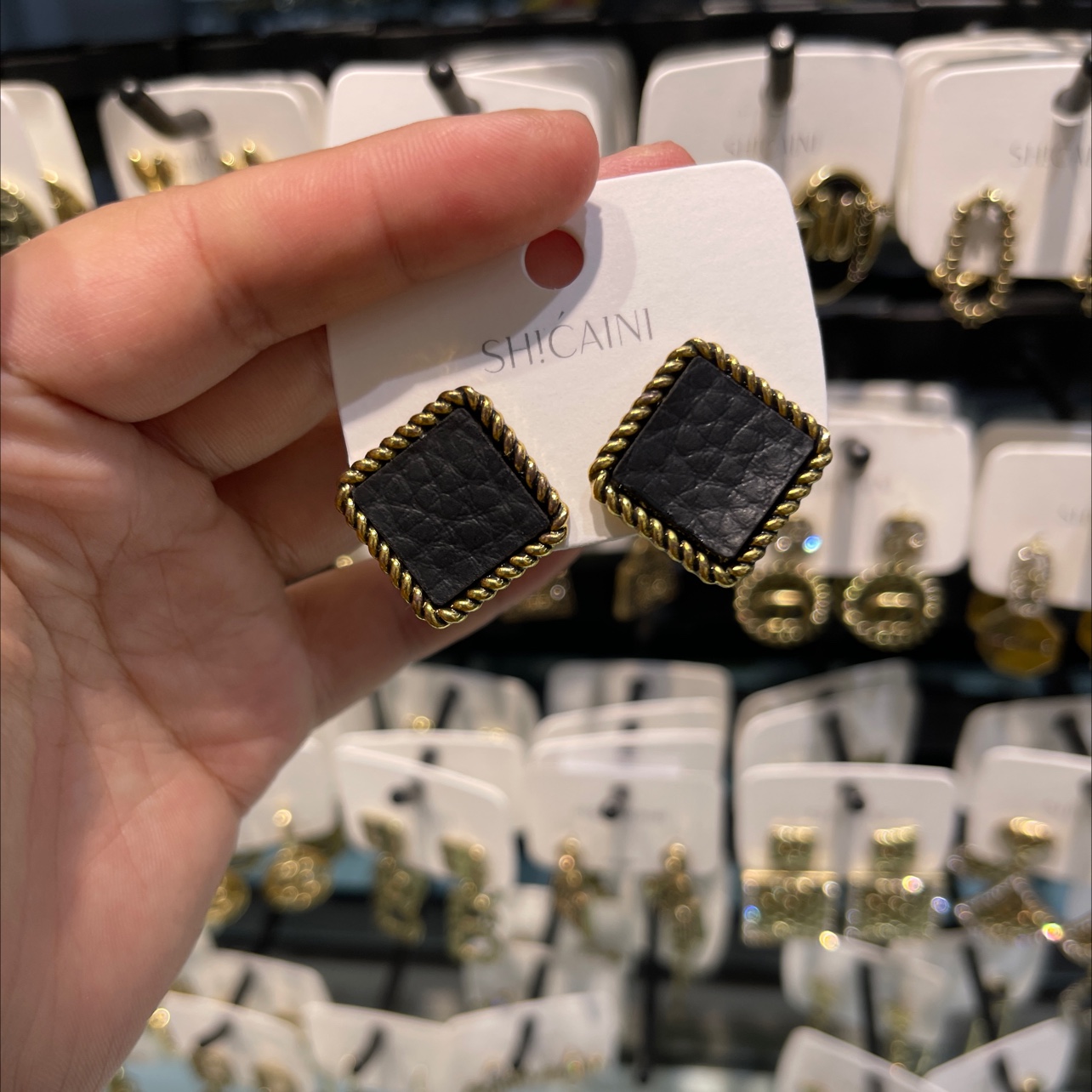Square casual leather earrings thumbnail