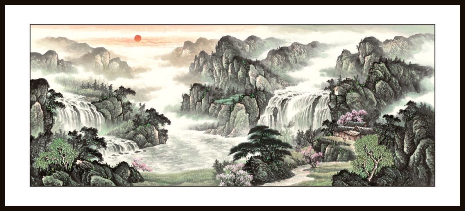 80x240（带圆角框）水印印刷山水中国画装饰画宣纸画传统国画详情图3