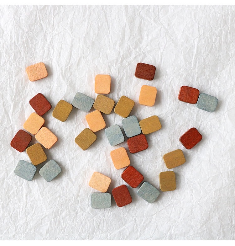 Wooden small square piece earrings and necklace accessories detail image 4