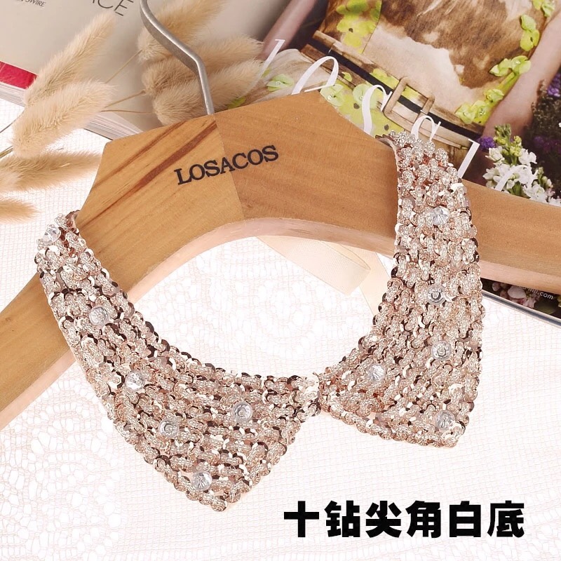Korean fashion doll collar gold nail beads glitter female false collar pearl glitter decorated spring and autumn shirt sweater false collar 19