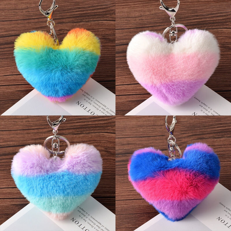 Love imitation Rex Rabbit fur hanging heart Keychain pendant Accessories Love fur ball bag small pendant