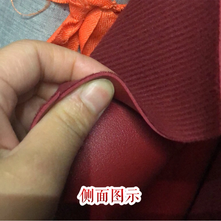 Thickened leather, the same color and base leather fabric, wine red PU detail image 2