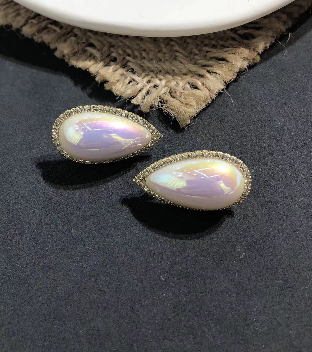 A girl wearing pearl earrings, vintage Western antique water drop large beaded, 925 silver stud earrings 1 Specification image