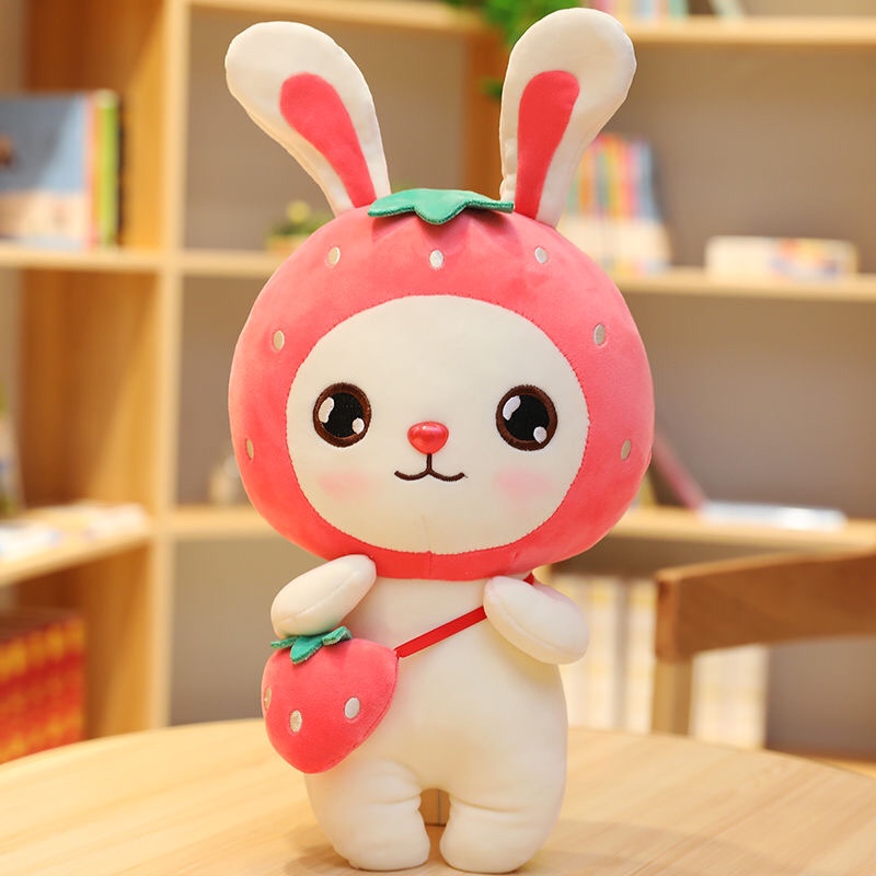 Cute fruit rabbit plush toy small White rabbit doll strawberry backpack rabbit Children's Day gift