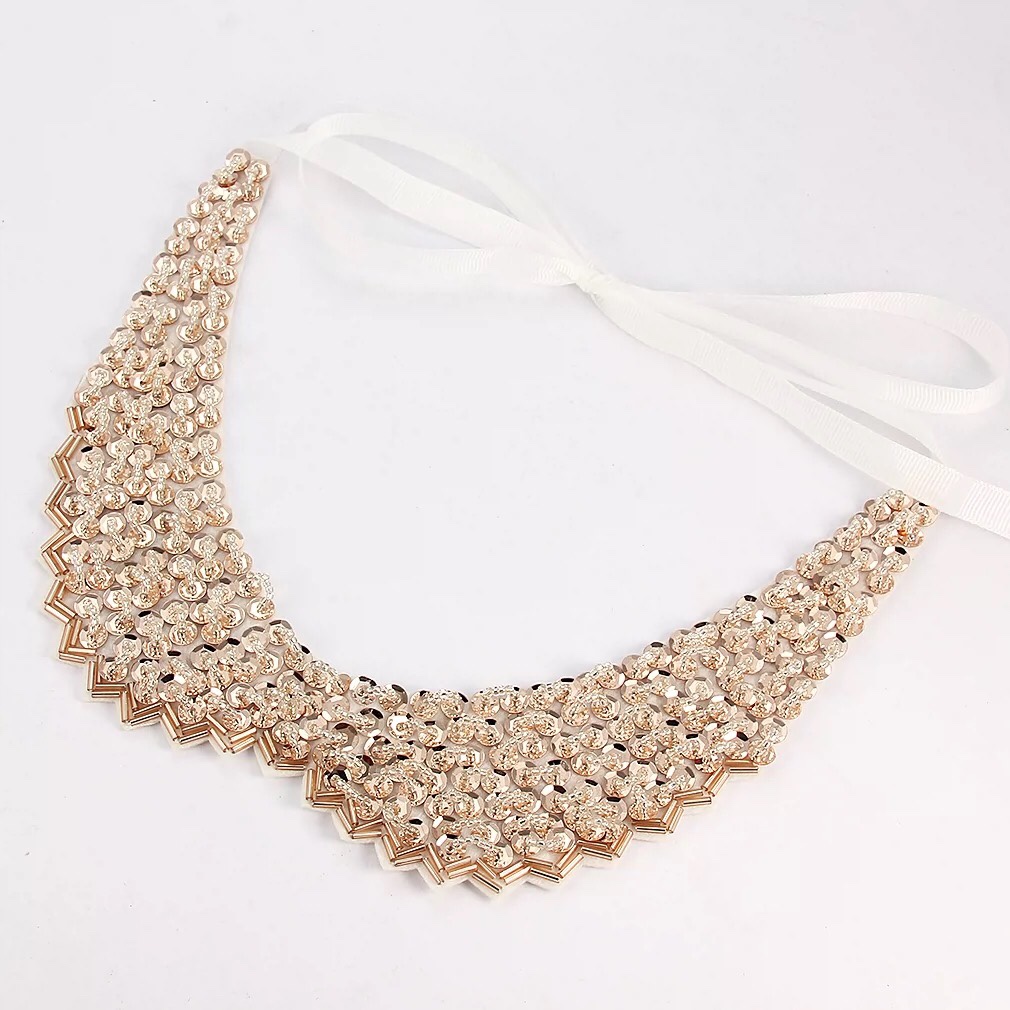 Korean fashion doll collar gold nail beads glitter female false collar Pearl glitter decorated spring and autumn shirt sweater false collar 11