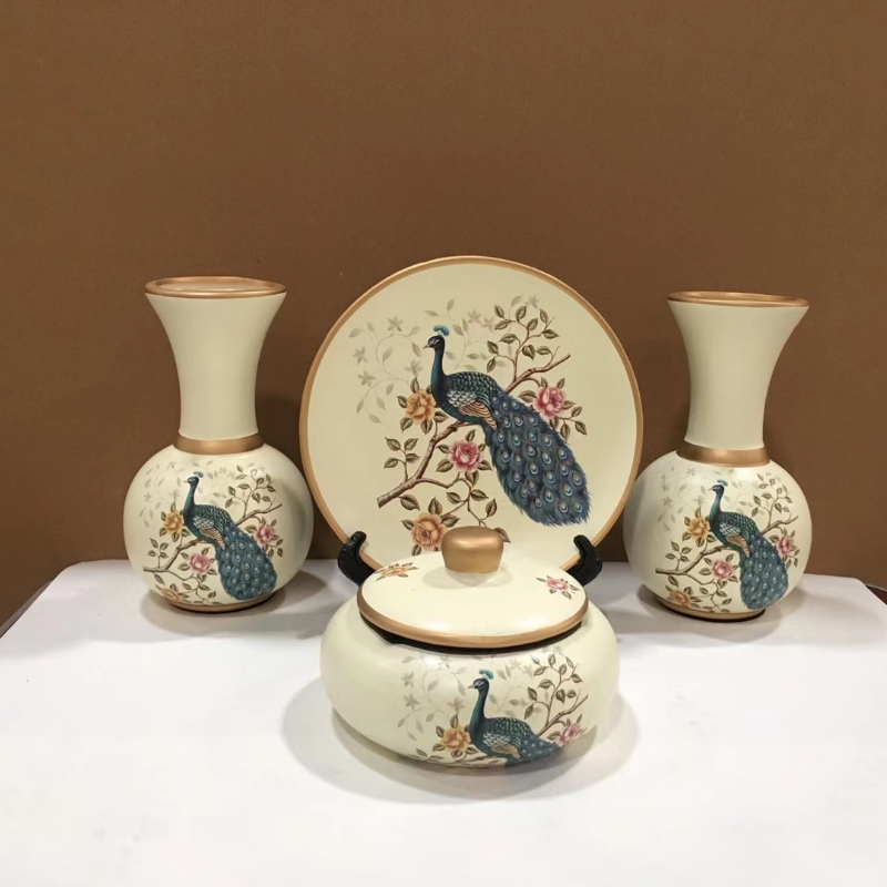 New four-piece set of ceramic vases, storage jars, living room decoration cabinets, hotel home, wedding, hotel courtyard, entrance hall ornaments, handicrafts, gifts, deer head ornaments wholesale 0771 details Picture