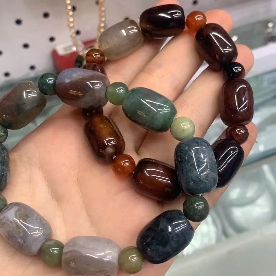 红玛瑙孔雀玛瑙桶珠手链