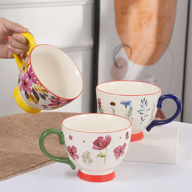 European and American style home hand-painted breakfast milk oat cups, large-capacity coffee red tea cups, factory wholesale mugs detail image 4