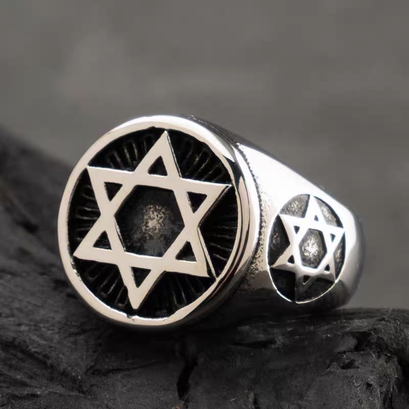 European and American retro ring, men's trendy hip-hop and powerful single ring, titanium steel index finger ring details Picture