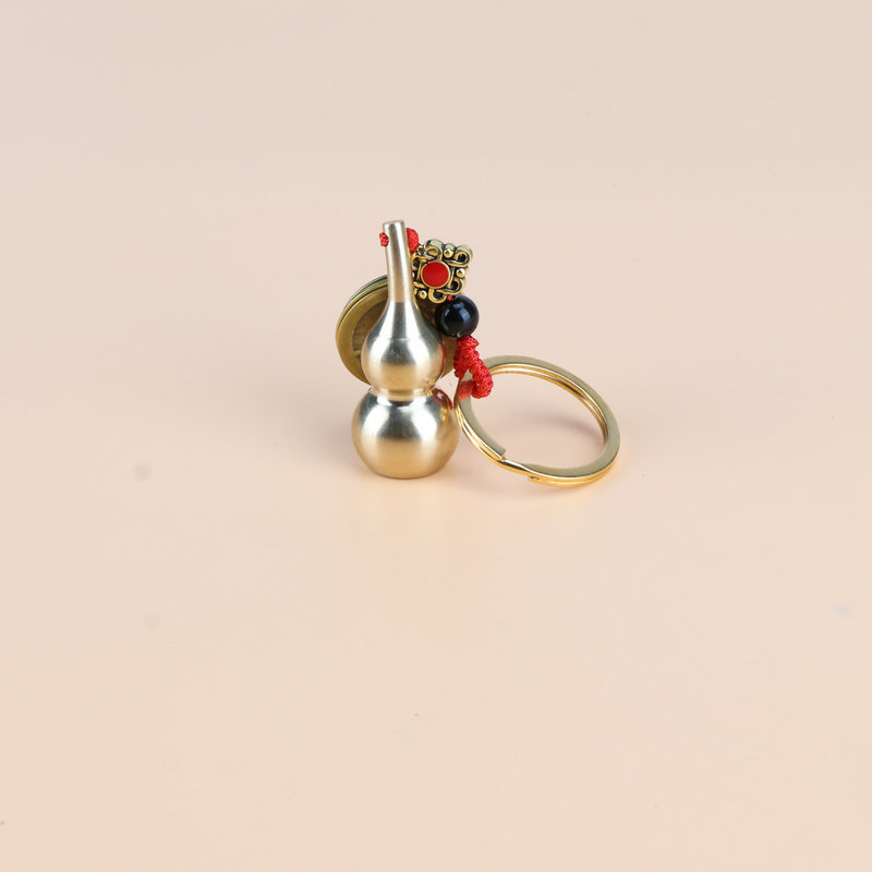 Pure copper five-emperor coin gourd car key chain pendant, hollow copper gourd fortune and prosperity pendant detail image 2