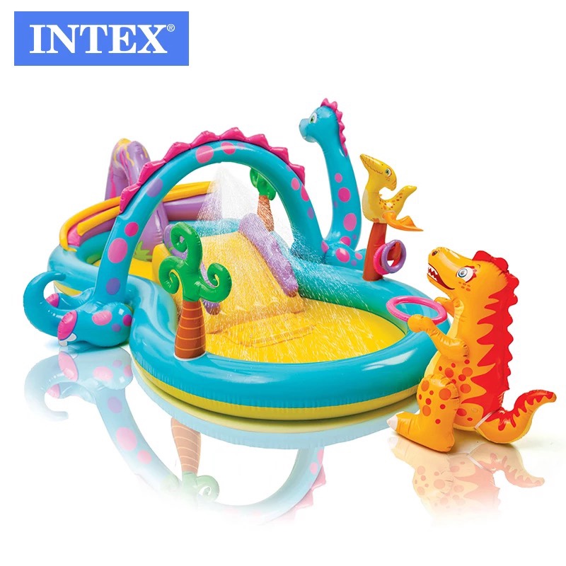 INTEX57135恐龙八字喷水滑梯充气池戏水池儿童家庭游泳池海洋球池